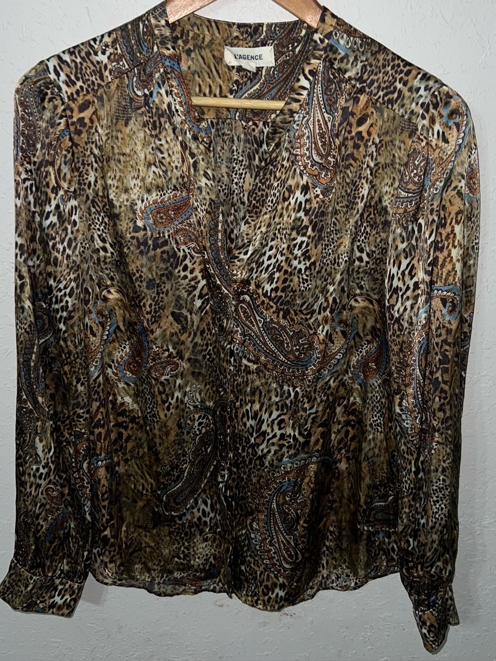 L’Agence Silk Animal Print Button Down Shirt Blouse Size Large